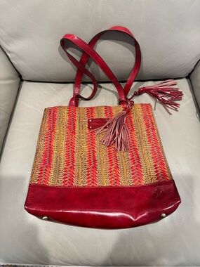 Patricia Nash Red Woven PrintTote with Tassel Accent
